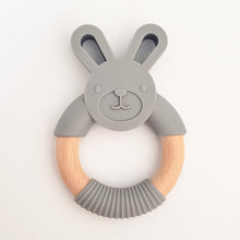 Load image into Gallery viewer, *Special Order* Nighty Night Wild Thing Lovey (Pink Stars), Gray Silicone Bunny Teether, Gray Silicone &amp; Wood Pacifier Clip
