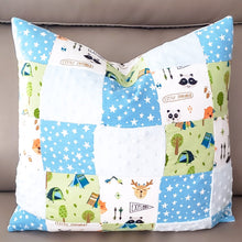 Load image into Gallery viewer, Let&#39;s Explore 20&quot; x 20&quot; Patch Pillow (Little Explorer Friends).
